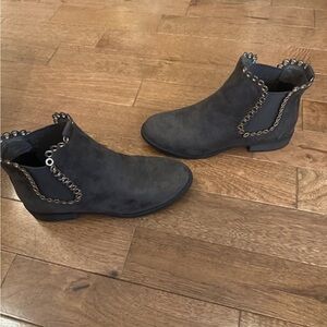 Women's Gray Suede Ankle Boots, Moto / Rocker but understated vibe, sz 8.5